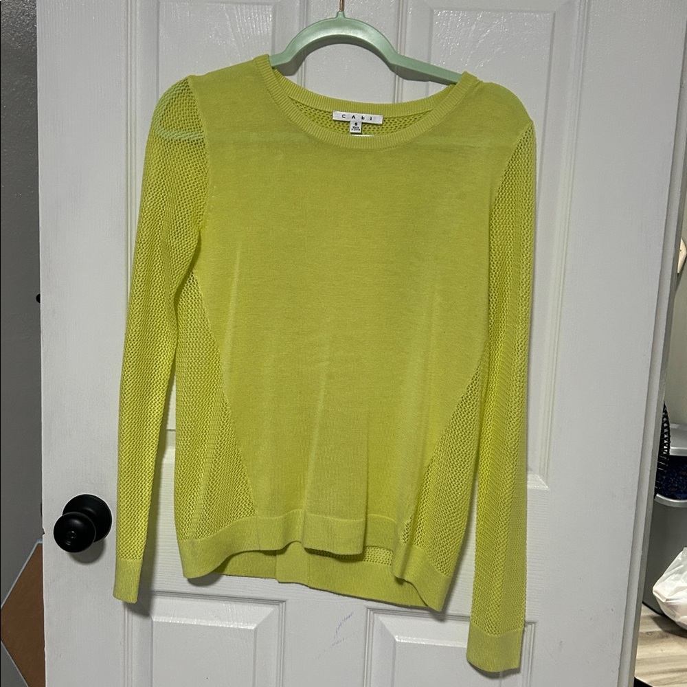 Cabi Neon Green Knit Sweater split back